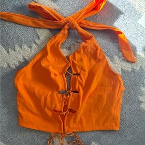 SHEIN S Lace up front shirt Orange